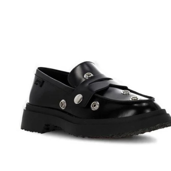 Camper Black Calfskin Leather Loafers with Silver Studs & Removable Strap! NWT - Picture 5 of 6